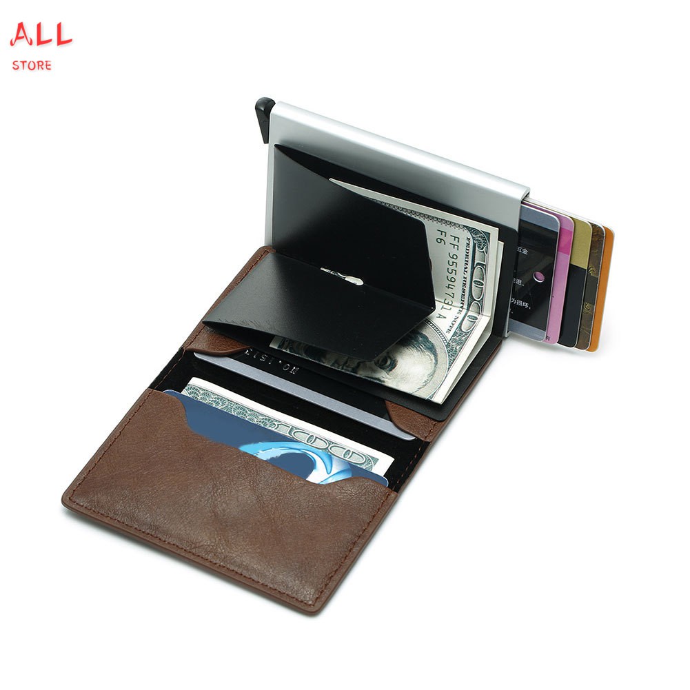 Wallet for Men Slim Mini Like Aluminium Credit Cards Holder Anti-theft PU Wallet