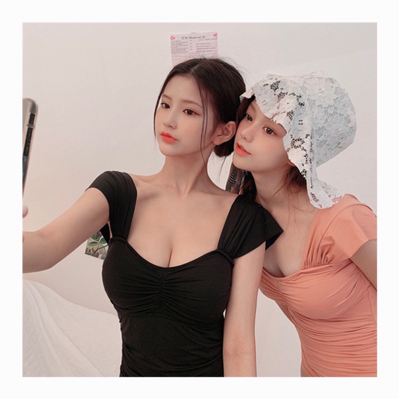Bikini liền thân 1 mảnh che bụng bánh bèo LUHAZO đi biển kín đáo sexy Hàn Quốc nâng ngực 2388 DK6T401