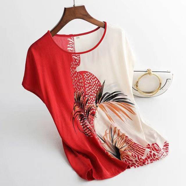 Áo thun tay ngắn in họa tiết thời trang cho phụ nữ trung niên