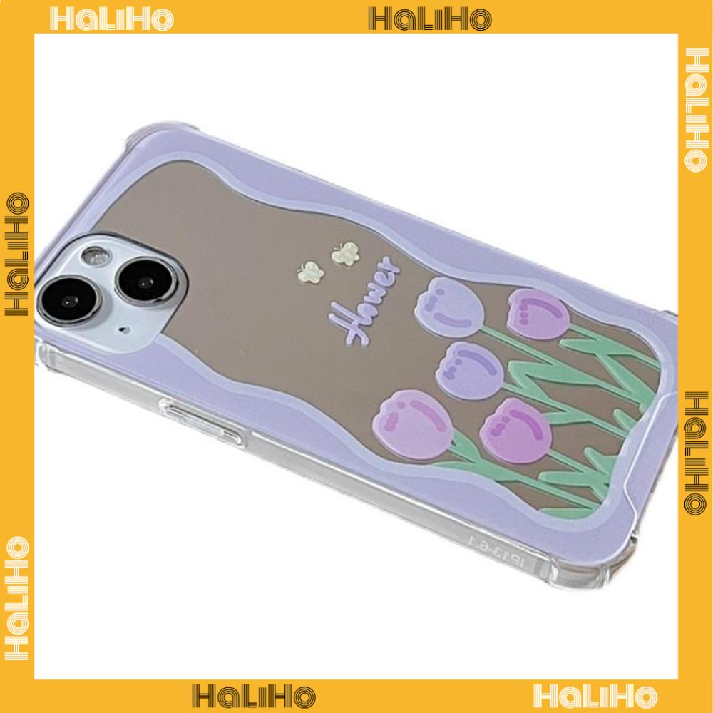 iPhone Case Acrylic Reflective Mirror Airbag Shockproof Protection Camera Purple Tulip Flower Compatible with iPhone 11 iPhone 13 Pro Max iPhone 12 Pro Max iPhone 7 Plus iPhone xr