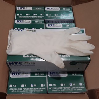 Găng tay y tế Latex có bột HTCglove dài 290mm
