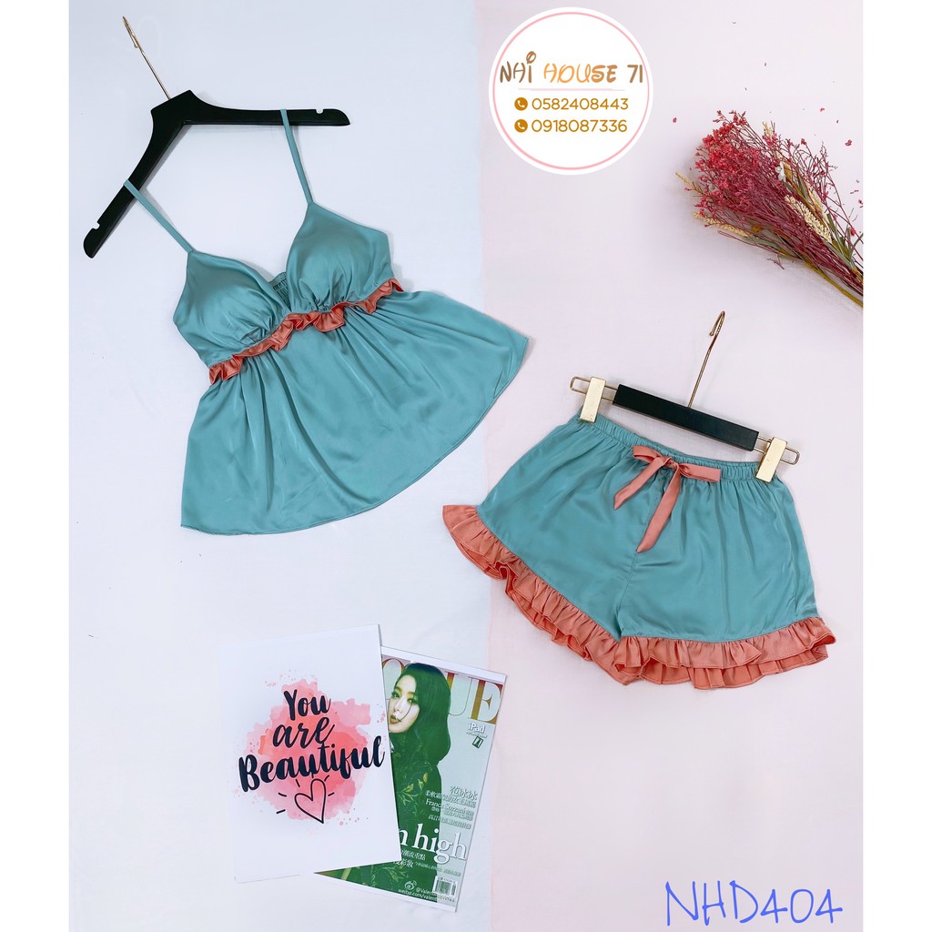 [FREESHIP 50K] Bộ Mặc Nhà Nhistore -Bộ Quần Ngắn Áo 2 Dây Cúp Ngực Phối Bèo Sexy Freesize Dưới 57kg | BigBuy360 - bigbuy360.vn