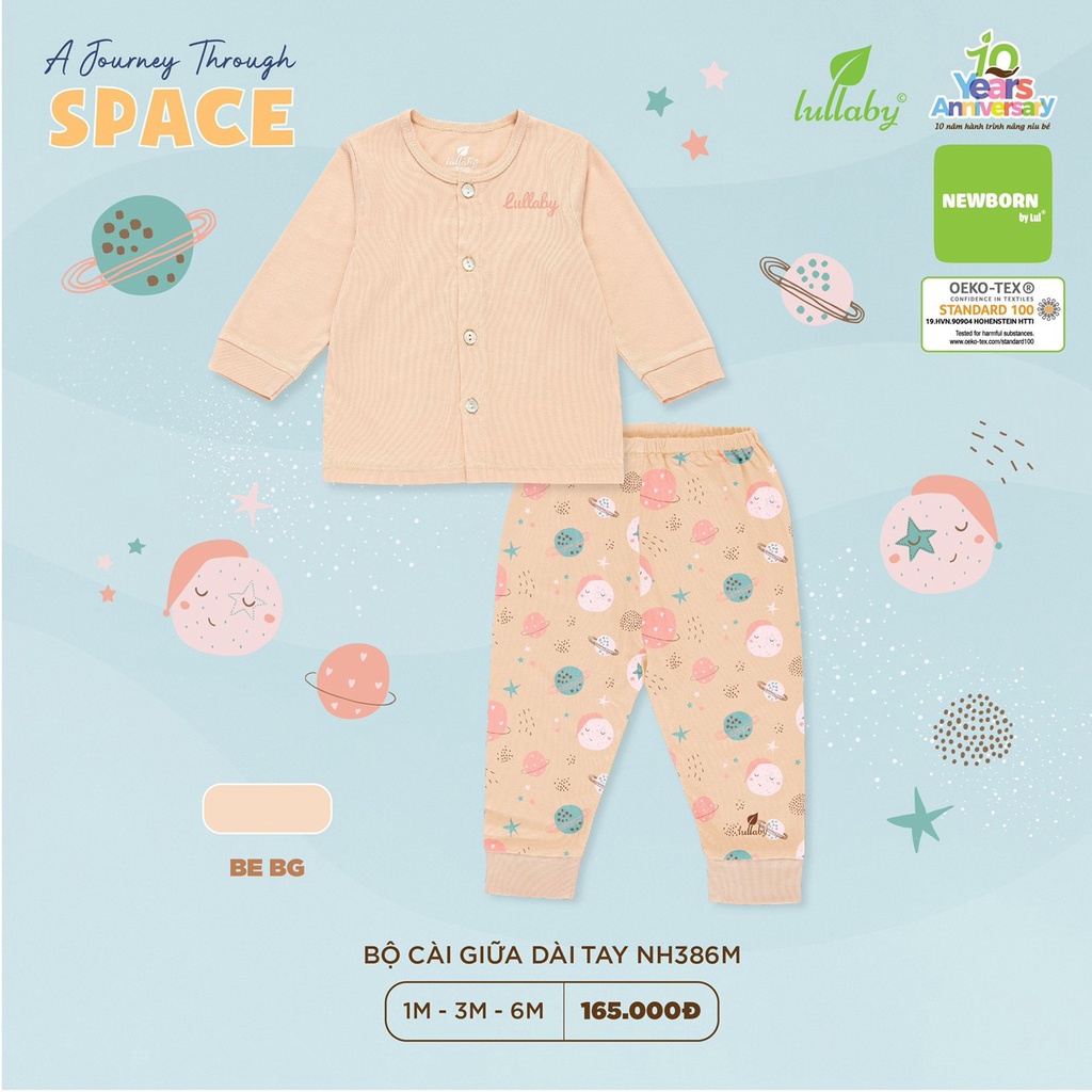 [ LULLABY ] Bộ quần áo cài giữa dài tay cho bé từ sơ sinh đến 6 tháng NH386M