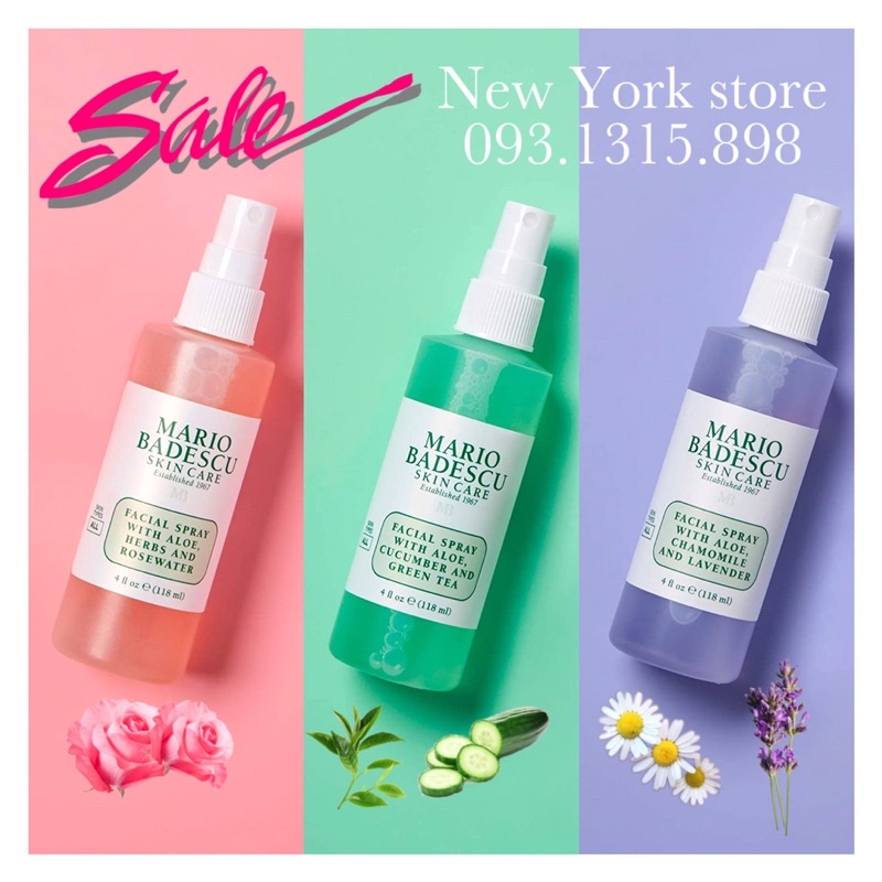 Set 3 chai Xịt khoáng da mặt Mario Badescu chính hãng USA 🇺🇸 FULLSIZE