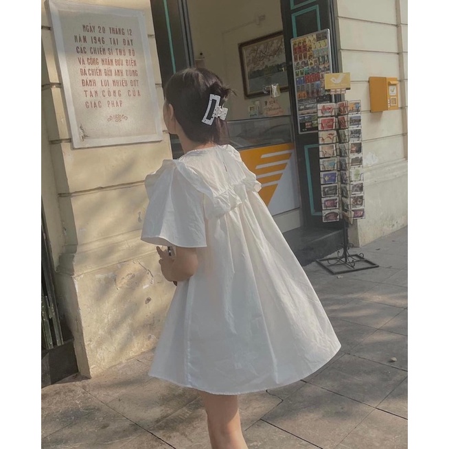 Đầm babydoll tiểu thư dáng xoè xếp ly ngực tay cánh tiên