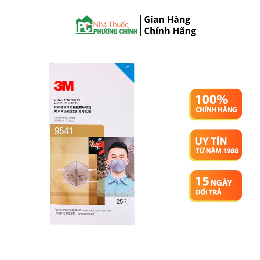 Khẩu Trang N95 3M 9541 Giúp Lọc Bụi, Kháng Khuẩn, Bảo Vệ Hô Hấp The Tiêu Chuẩn N95 (25 cái/Hộp)