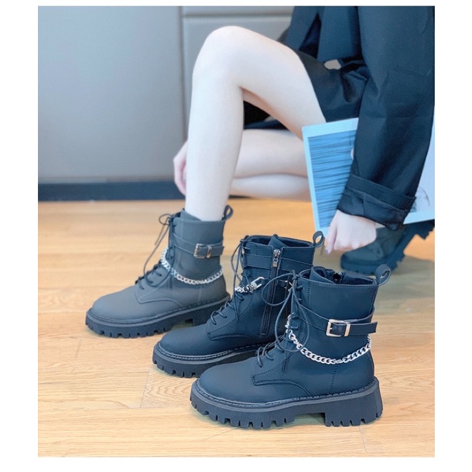 Boots martin ulzzang cổ ngắn đan dây phối xích đế cao 5cm