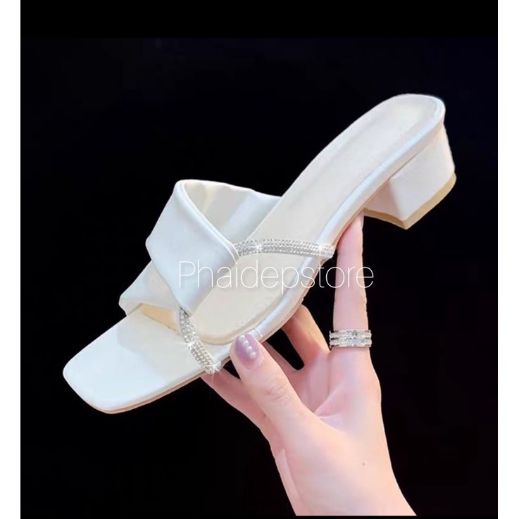 Giày cao gót quai chéo cute gót vuông 3 phân Mã H333