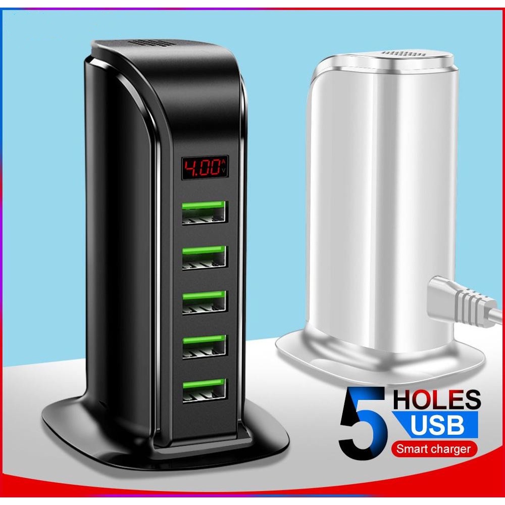 Đế Sạc Điện Thoại 5 Cổng USB Có Màn Hình LED Hiển Thị
