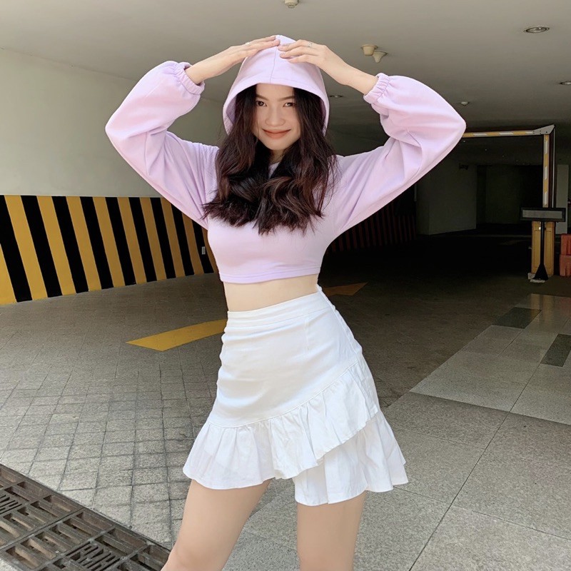 Áo Cropped Hoodie Móntier- Áo Hoodie form croptop màu tím pastel xinh xắn