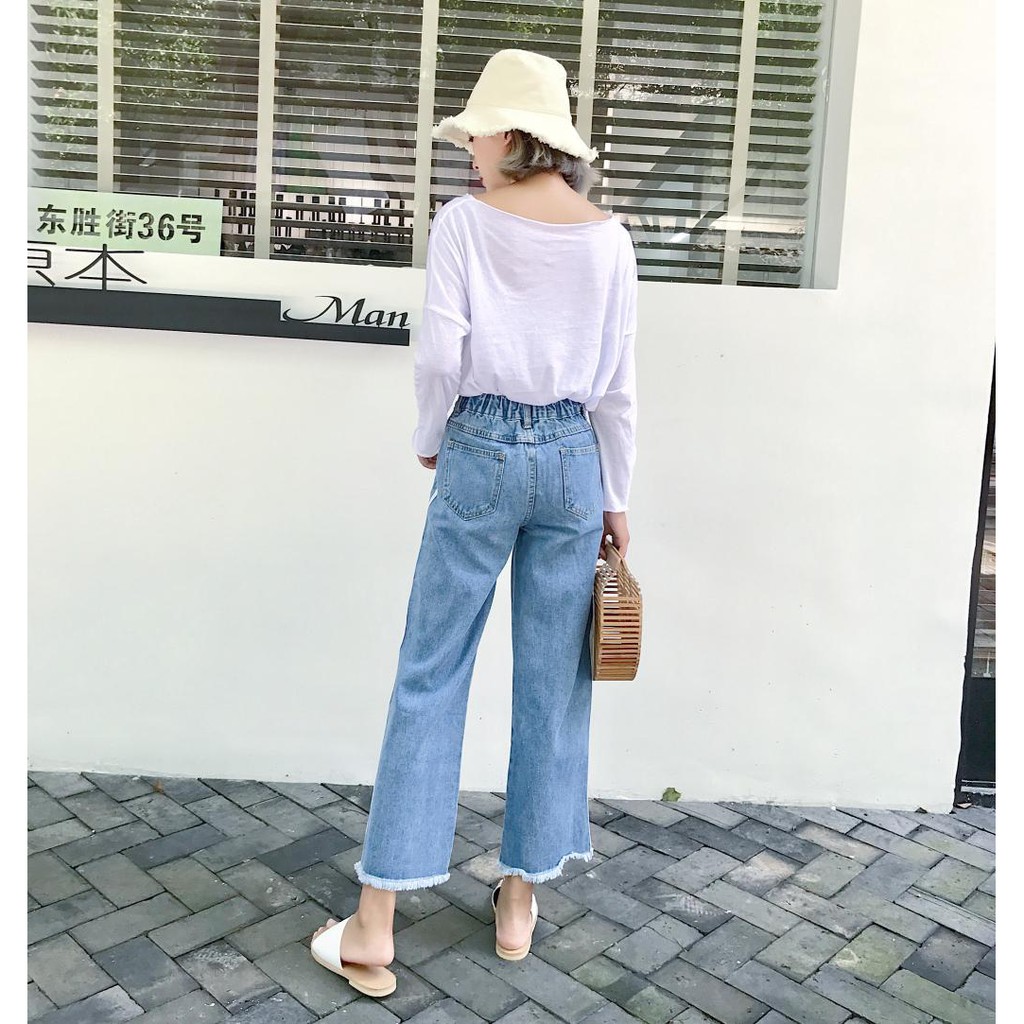 [Video thật ] Quần jeans nữ ống rộng lưng cao Ulzzang Quảng Châu QDJ16