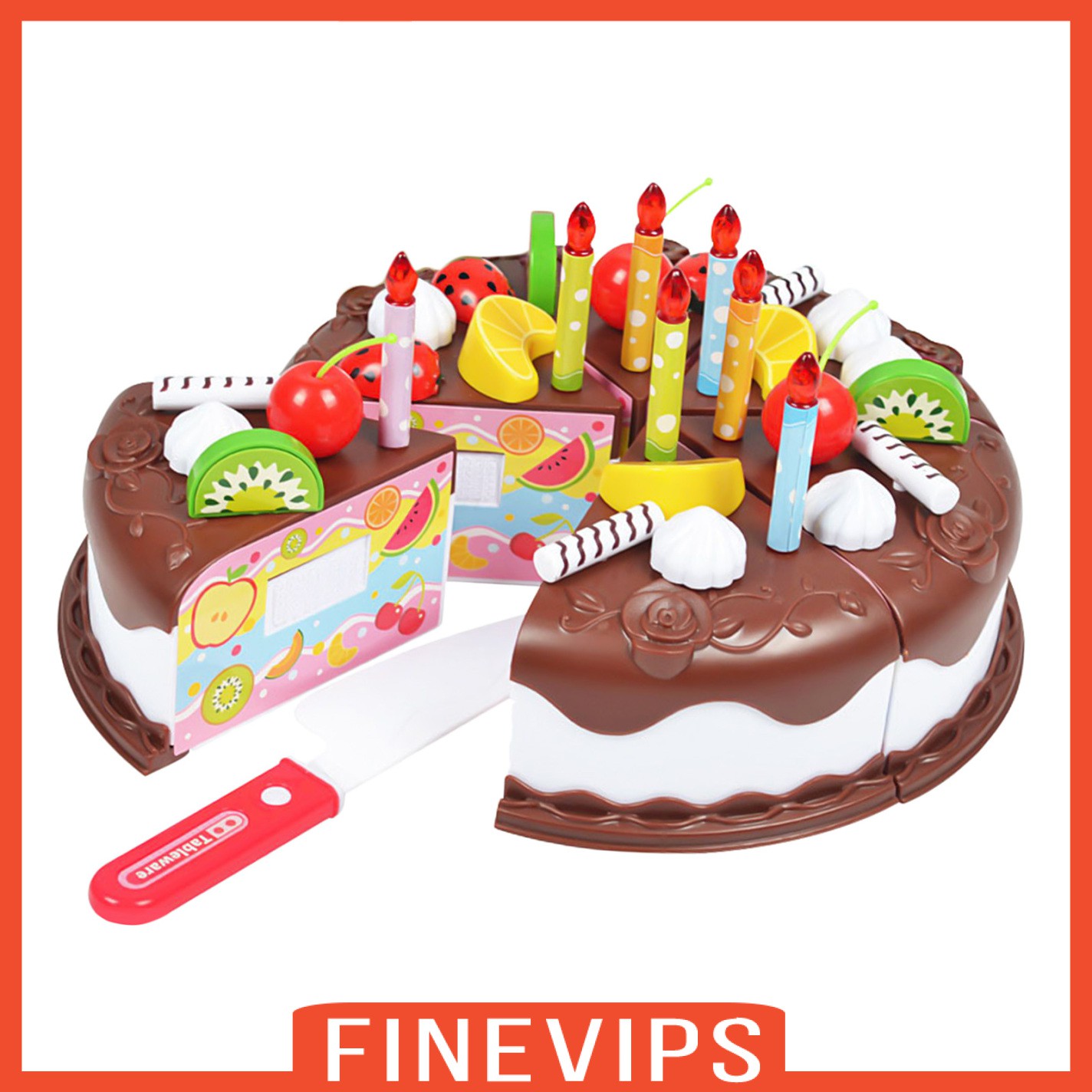 [FINEVIPS] 37 Pcs DIY Birthday Fruit Cake Set Kids Pretend Play Food Toy Kitchen Shop Gifts