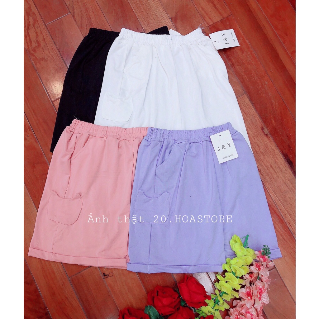 Quần Short Túi Gấu Unisex 🦋 Quần Đùi Nữ Gấu Gập Ống Rộng 4 Màu 🦋