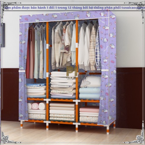 Tủ Quần Áo vải khung gỗ loại thường việt nam tủ đựng quần áo 3 buồng Khung gỗ bọc nhựa chống ẩm mốc gỗ bọc loại rẻ