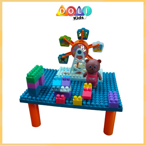 Đồ chơi xếp hình đu quay gấu có bàn lắp Doli Kids, lego lắp ghép cho bé từ 3 tuổi túi 23,5 x 31,5 cm