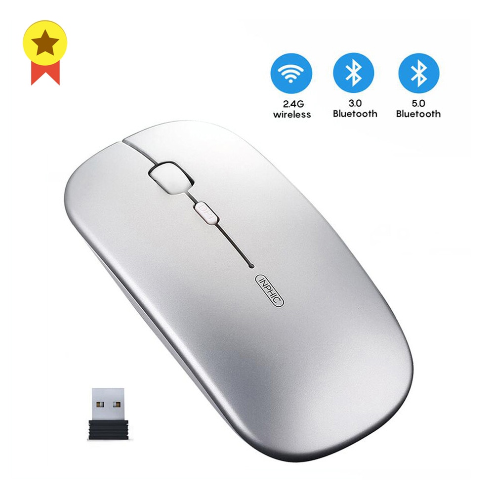 Chuột Bluetooth không dây COD Inphic Chuột im lặng Bộ sạc chuột Công thái học Chuột quang USB 2.4Ghz cho máy tính xách tay Macbook
