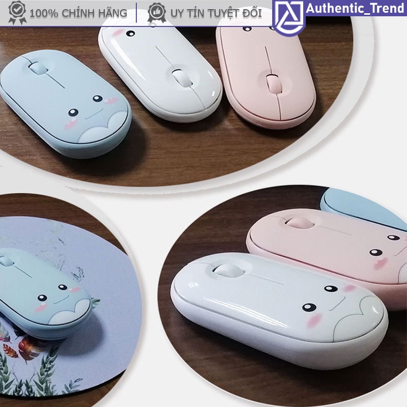 Chuột không dây 2 CHẾ ĐỘ BLUETOOTH + 2.4G PIN SẠC siêu mỏng hình mặt cười dễ thương - dòng chuột pebble yên tĩnh