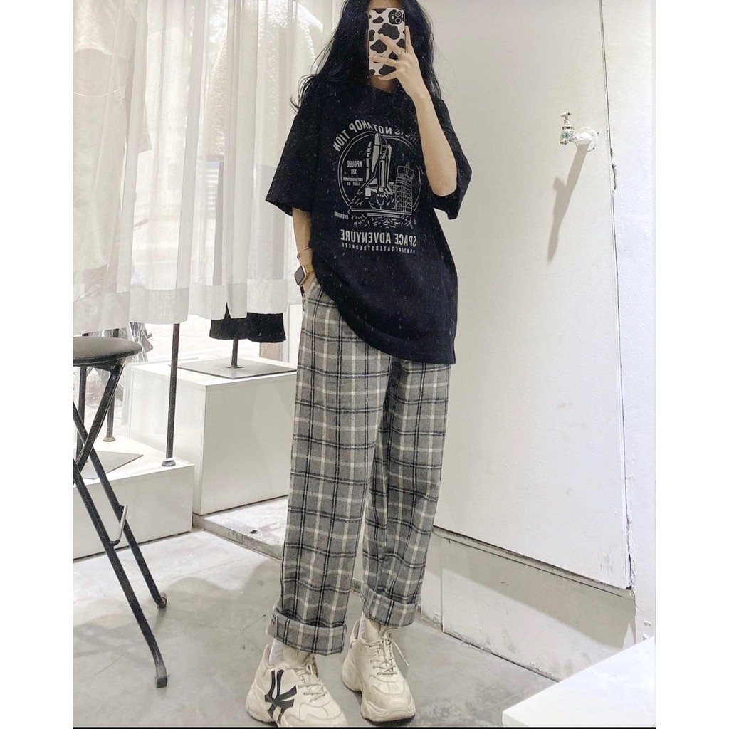 Set Culottes Kẻ  Nữ  🌸 Bộ quần thun suông ống rộng kèm áo phông in hình form oversize  ZUDASTORE