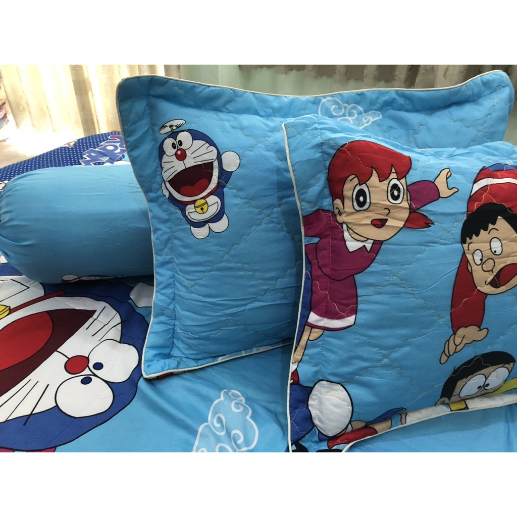 Set 5 món chăn ga gối hè Cotton Poly Doraemon 1m8 nhiều mẫu