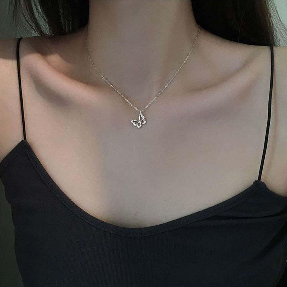 QQMALL Vòng Cổ Choker Mặt Hình Bướm Rỗng Đính Đá Đơn Giản Thanh Lịch Phong Cách Hàn Quốc
