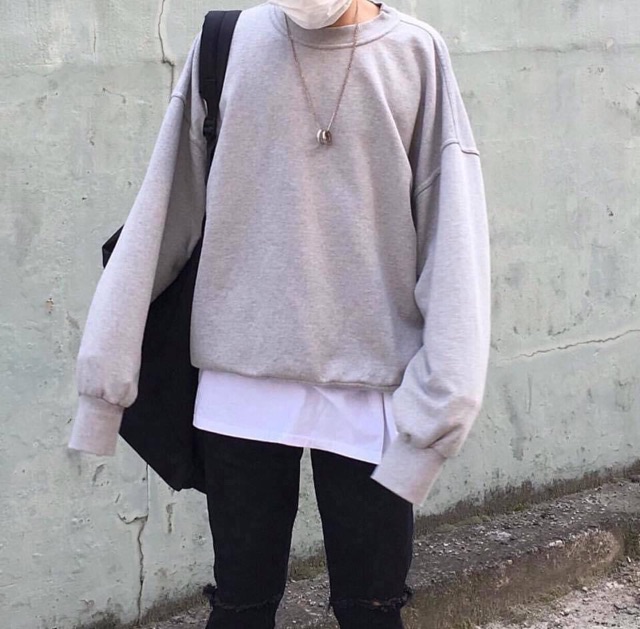 Áo Sweater Basic Tay Dài Xám Nhạt Ảnh Thật