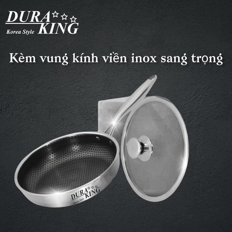 Chảo Black Cube Duraking size 28-30 kèm vung kính. Dùng được bếp từ