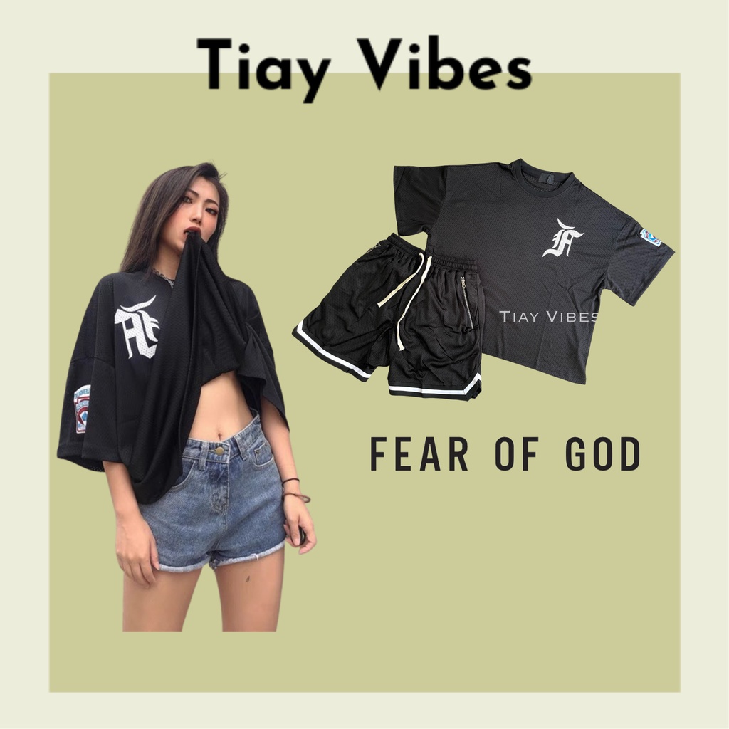 Set Mesh Fear Of God 7th Collection, set quần và áo Fear Of God Đen - TiayVibes