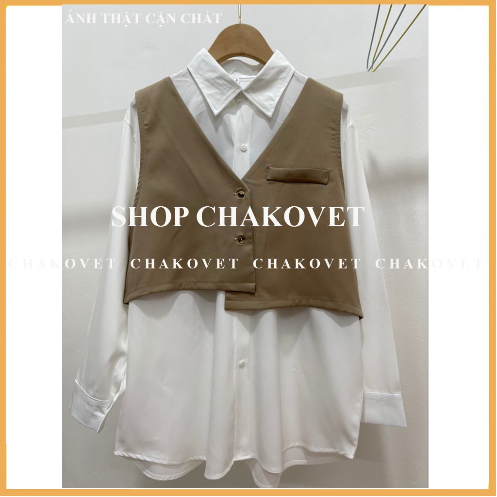 Set áo váy và gile dáng ngắn vạt lệch SA890, kiểu áo sơ mi nữ trắng dài tay form rộng mix áo Gile thời trang hàn quốc | BigBuy360 - bigbuy360.vn