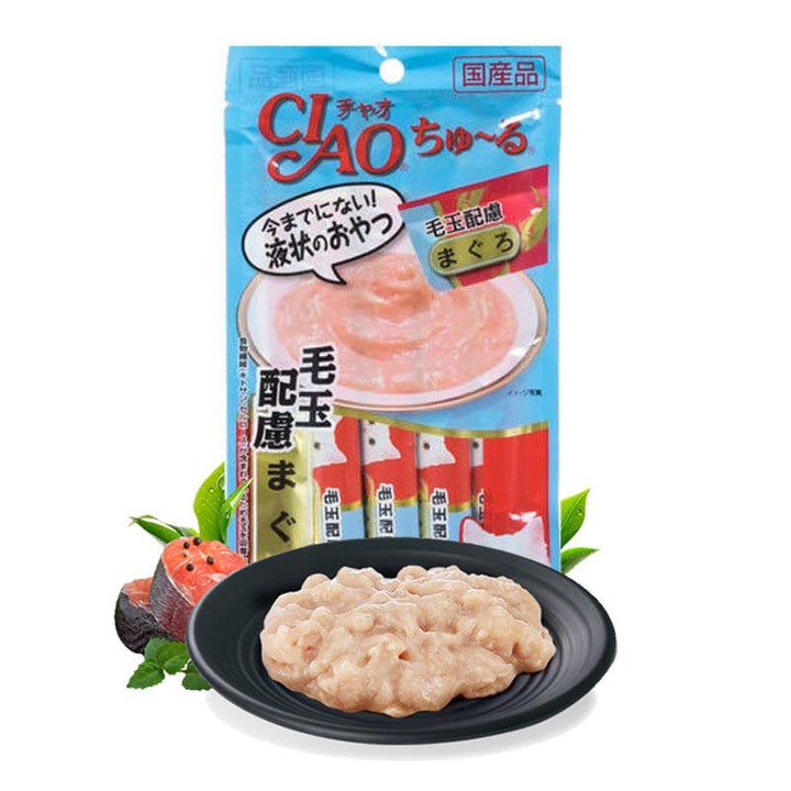 Súp dinh dưỡng, súp thưởng cho mèo Inaba Ciao Churu gói 4 tuýp Vị Cá ngừ giúp giảm búi lông SC101 (giao hàng siêu nhanh)