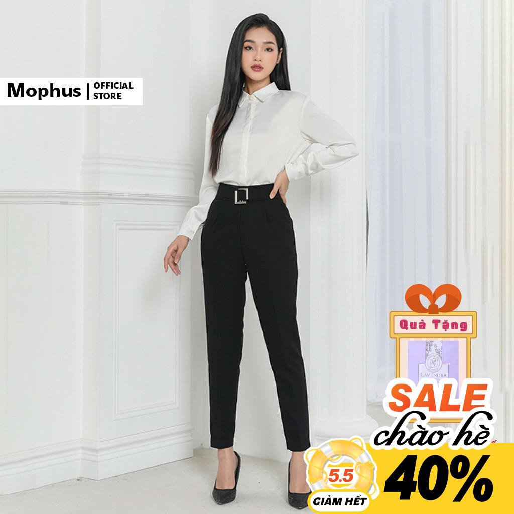 Quần baggy nữ cạp cao đai khuyết,quần tây ống suông vải co dãn thời trang công sở cao cấp 2 màu đen/kem_Kim Anh Shop - H