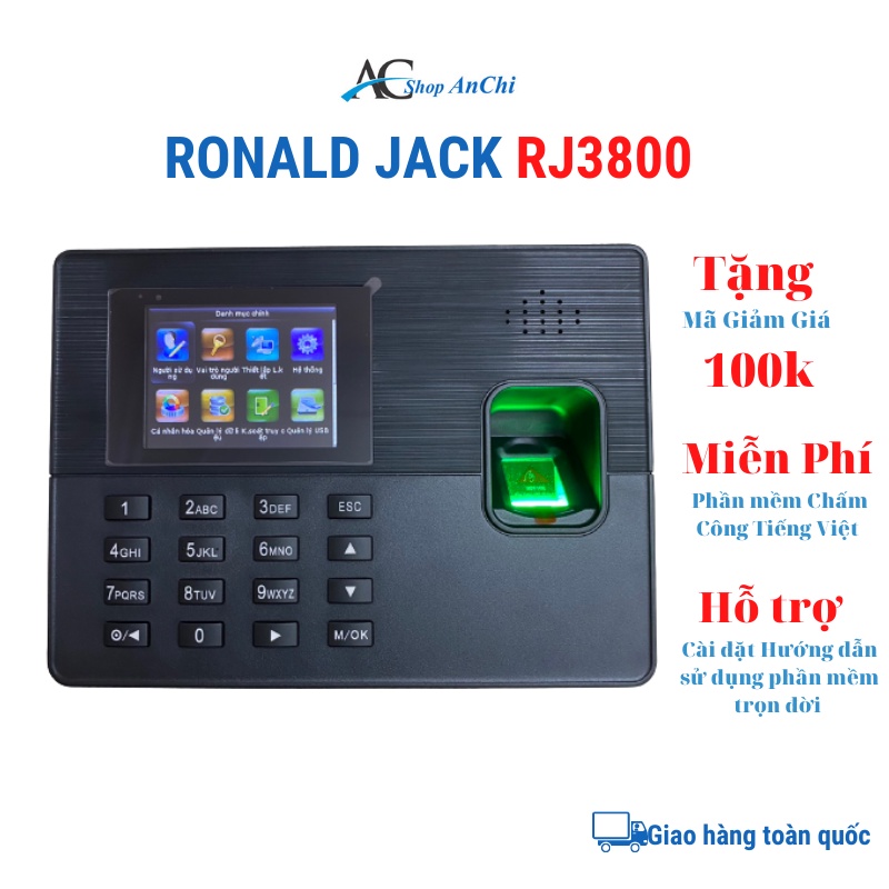 Máy chấm công Ronald Jack RJ3800 ( CHÍNH HÃNG ) Máy chấm công vân tay bán chạy nhất 2020 tặng kèm Phần Mềm Tiếng Việt