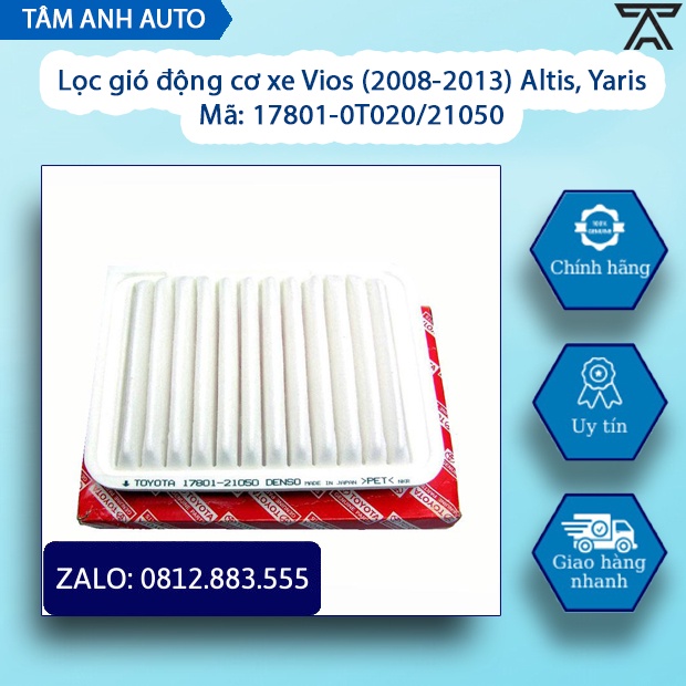 Lọc gió động cơ xe Vios (2008-2013) Altis, Yaris (Mã: 17801-0T020/21050)