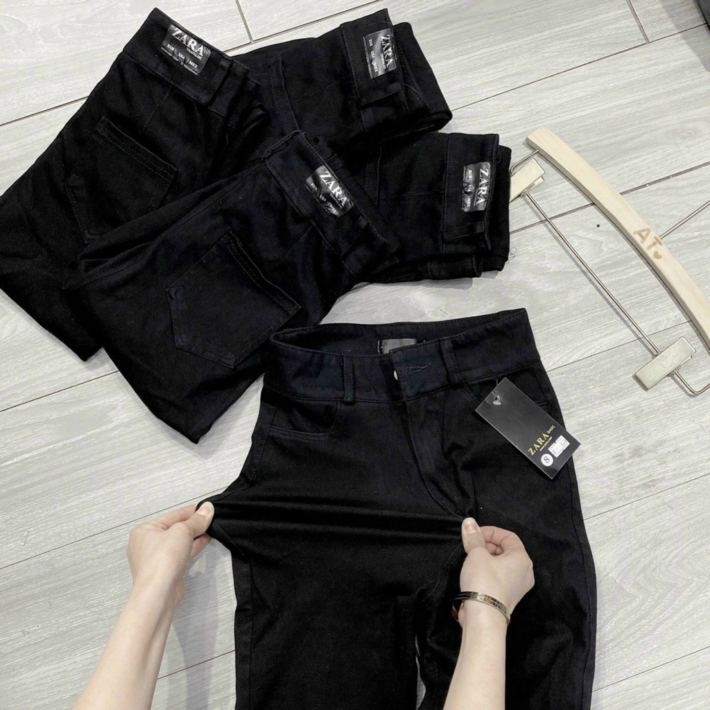 Quần Jeans Giấy Cạp Cao Siêu Hack Dáng Siêu Hot  màu đen Dành Cho Nữ Từ 38-60kg