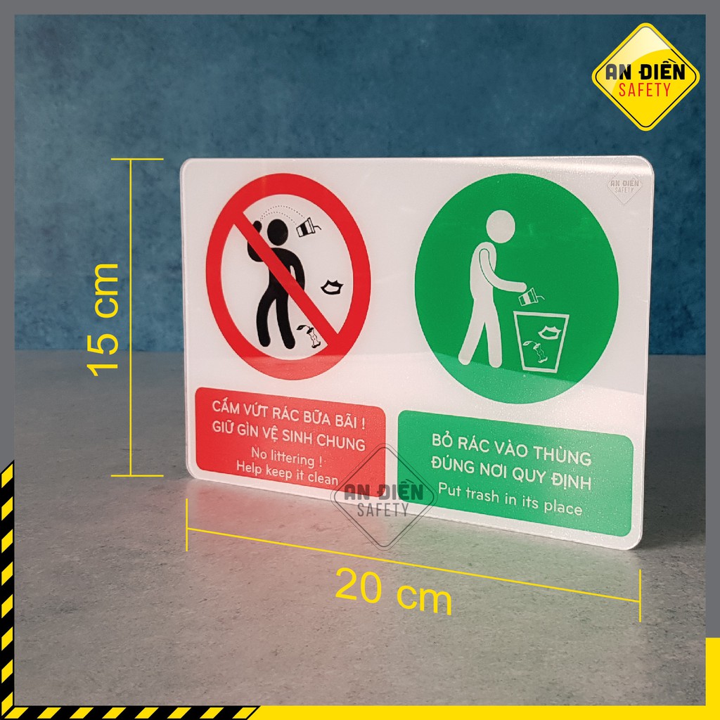 Biển báo An Điền Safety - Biển báo Cấm Vứt Rác Bừa Bãi mica cao cấp - KT: 20x15cm