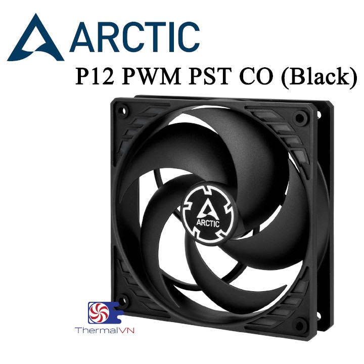 Quạt Fan Case 12cm Arctic P12 PWM PST CO (black/black) - Sức gió lớn, quay êm, bền bỉ với ổ trục vòng bi bền bỉ