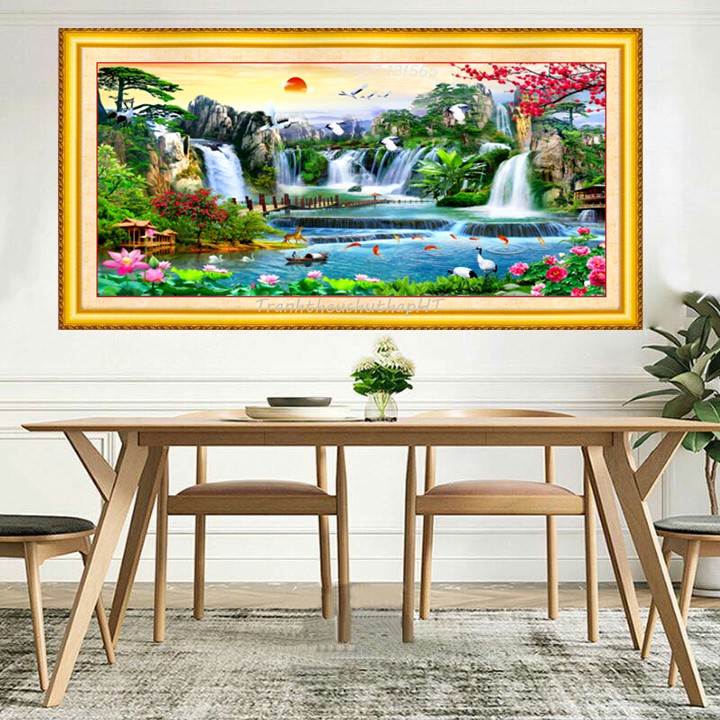 Tranh đính đá Lưu thủy sinh tài 120*55cm - 200*90cm - chưa đính