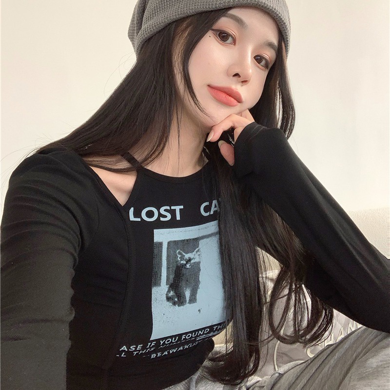 Áo thun lửng tay dài cổ V quyến rũ cho nữ