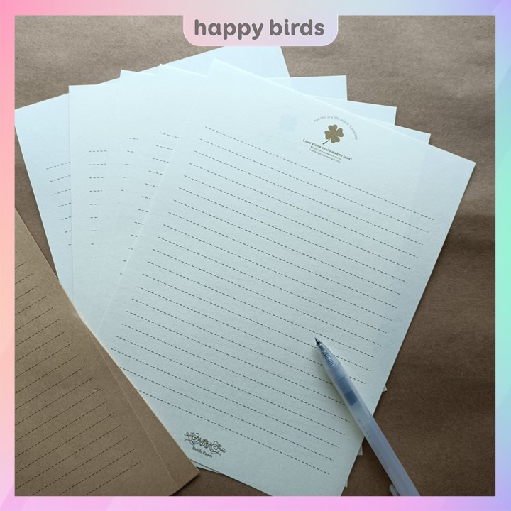 Giấy viết thư tập 5 tờ giấy vintage kraft viết thư làm thiệp handmade quà tặng combo HappyBirds