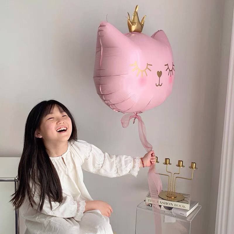 Bóng bay hình mặt mèo vương miện dễ thương size đại 70cm trang trí sinh nhật sự kiện