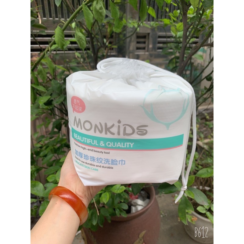 Khăn lau mặt mềm khô & ẩm dùng 1 lần chăm sóc da Monkids 100 tờ/cuộn.