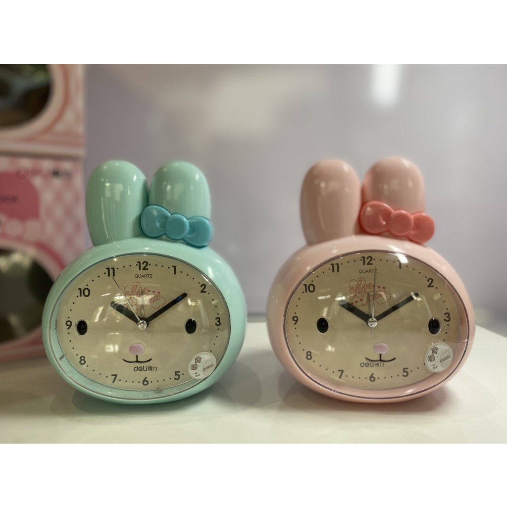 Đồng hồ báo thức thỏ hoạt hình Deli - 2 màu Xanh/ Hồng - 8803