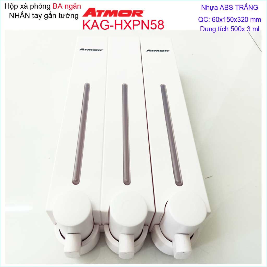 Hộp nhấn xà phòng Atmor KAG-HXPN58-Trắng-White, bình xịt xà bông 500ml x3 thiết kế sang trọng nhấn êm siêu bền