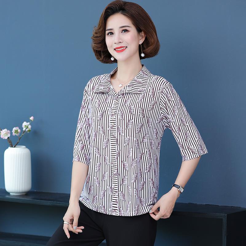 Áo Sơ Mi chiffon Tay Ngắn In Hoa plus size Cho Phụ Nữ Trung Niên