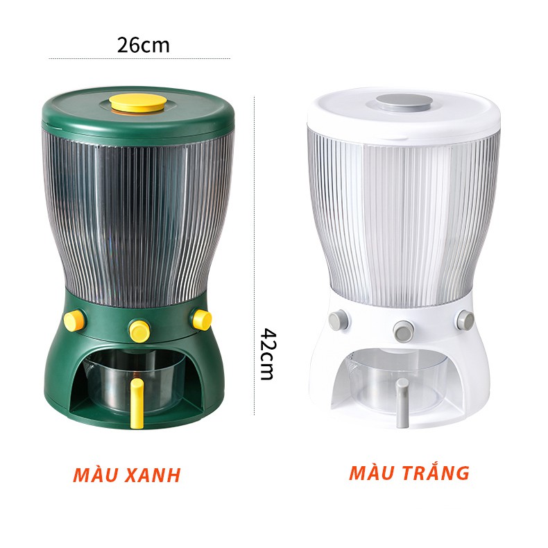 Thùng đựng gạo và ngũ cốc 4 ngăn thông minh dung tích 10kg - Có nút bấm dễ dàng để lấy gạo (loại mới 2021)