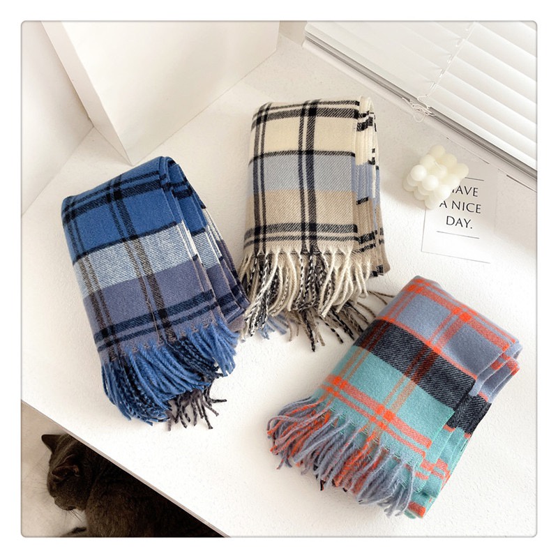 [HÀNG CÓ SẴN] Khăn dạ kẻ caro nữ May Boutique khăn quàng cổ dạ kẻ caro có tua rua PKH21A_110.059