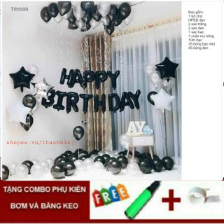 Set bóng trang trí sinh nhật người lớn tông đen bạc GA667 KM