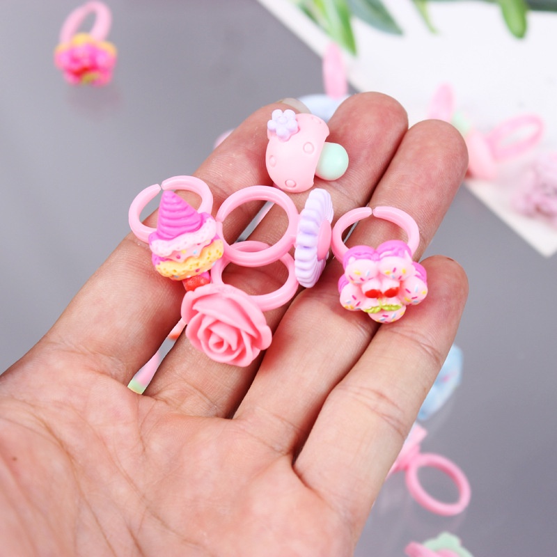 Set 10 Nhẫn Hình Công Chúa Hoạt Hình Màu Kẹo Phong Cách Nhật Bản Cá Tính Dành Cho Bé