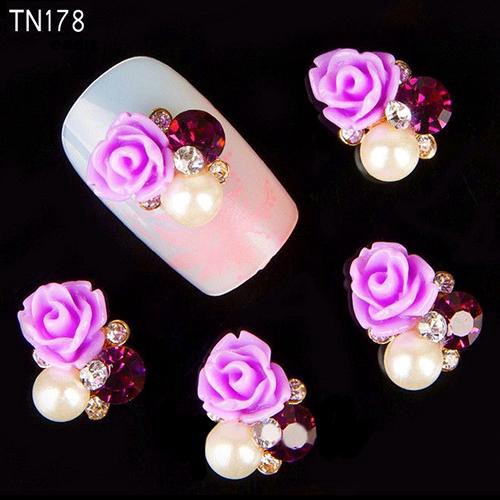 Set 10 phụ kiện đá hoa hồng 3D đính móng làm đẹp trang trí nghệ thuật