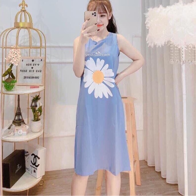 Váy Suông Ba Lỗ Hoa Cúc - Dáng Suông Dễ Mặc