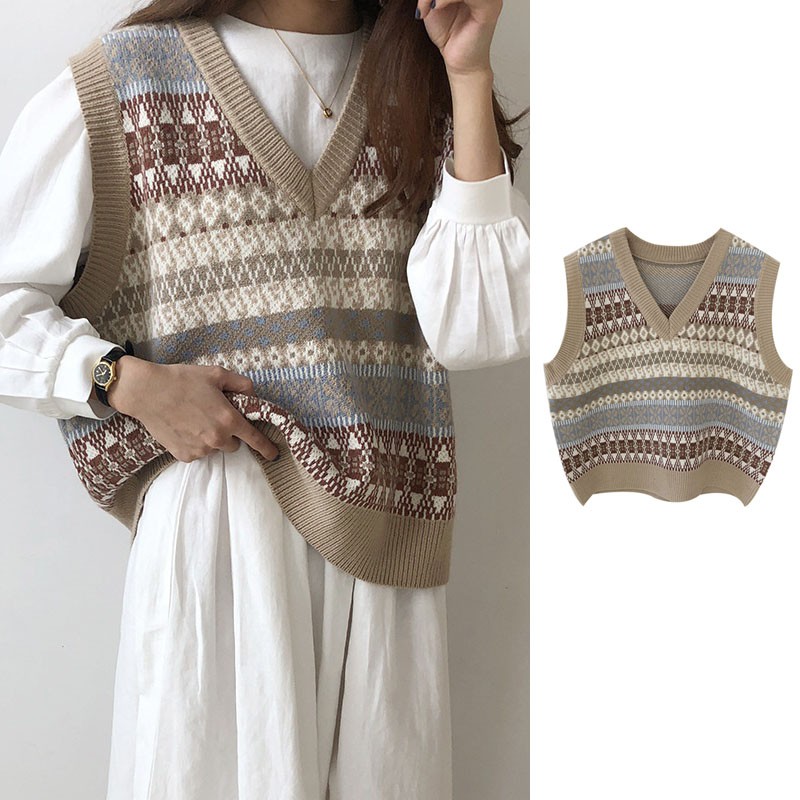 Áo Len Không Tay Cổ Chữ V Form Rộng Theo Phong Cách Retro Hàn Quốc | BigBuy360 - bigbuy360.vn